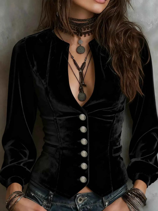 Velvet Button-Down Jacket