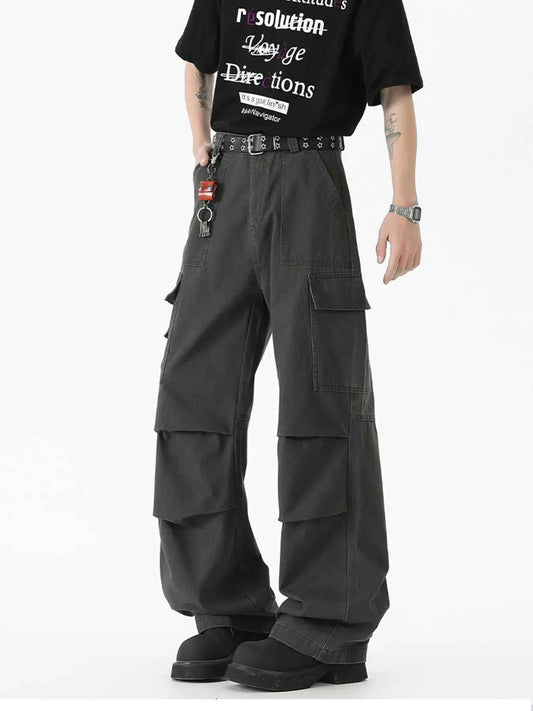 Men's Wide Leg Cargo Pants with Ruched Detail