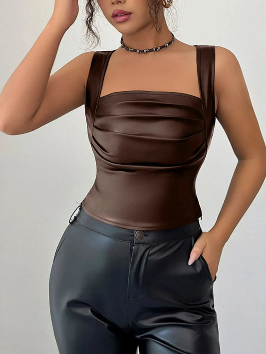 Leather-Look Ruched Tank