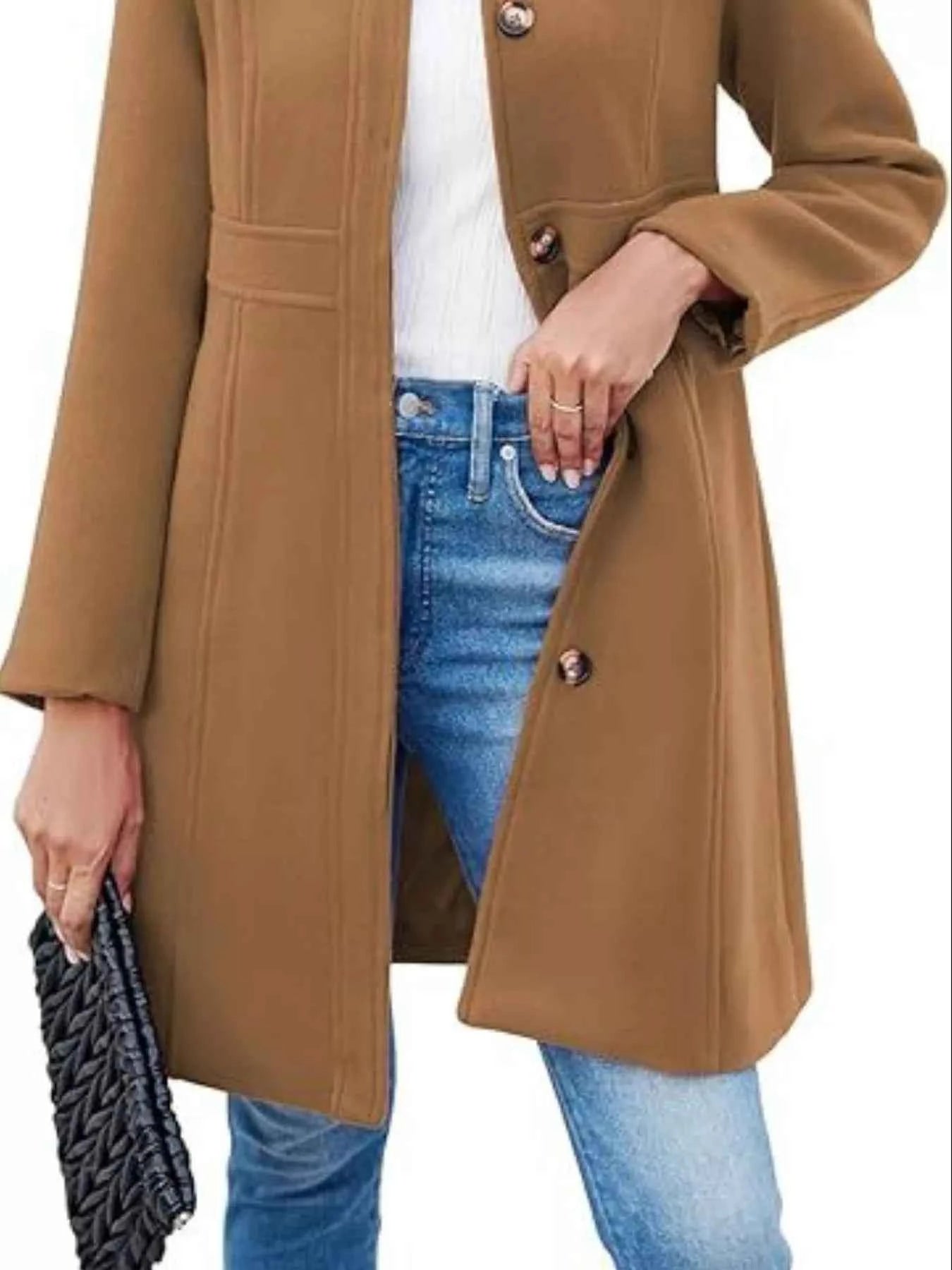 Button-Down Wool Blend Coat