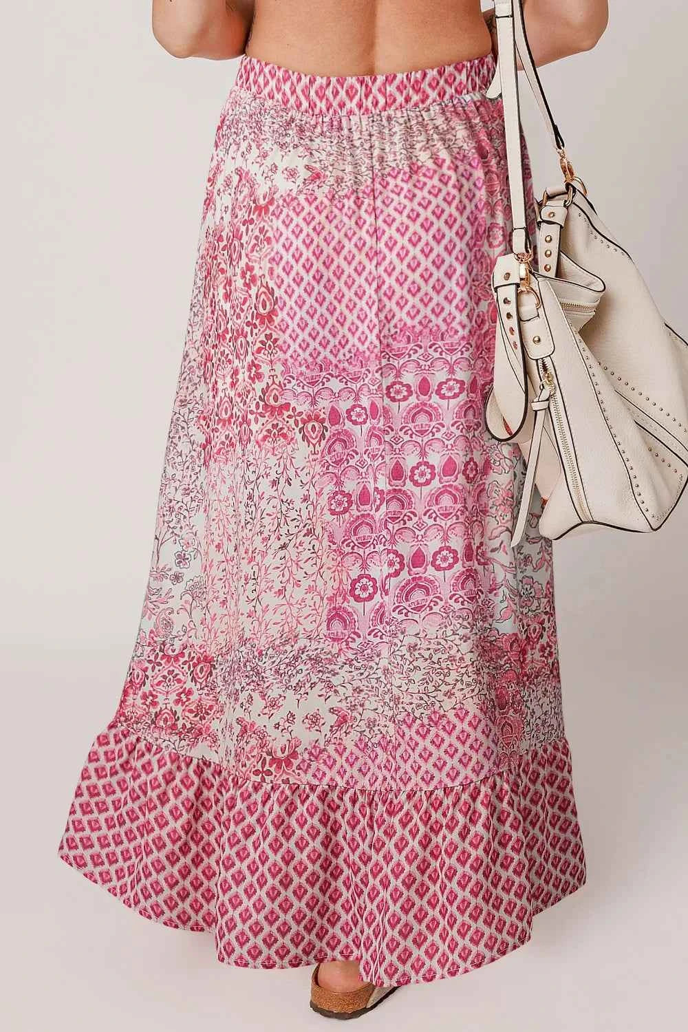 Printed Tassel Drawstring High Waist Maxi Skirt