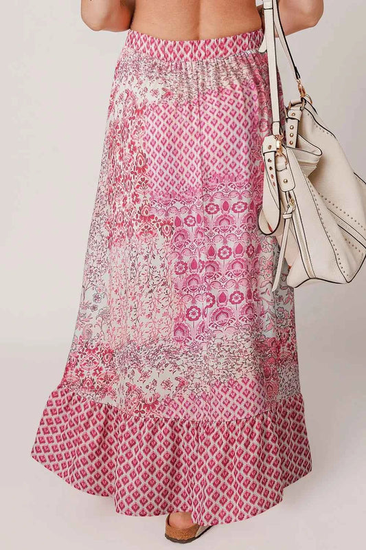 Printed Tassel Drawstring High Waist Maxi Skirt