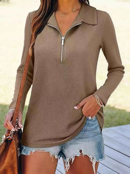 Half Zip Long Sleeve Knit Top