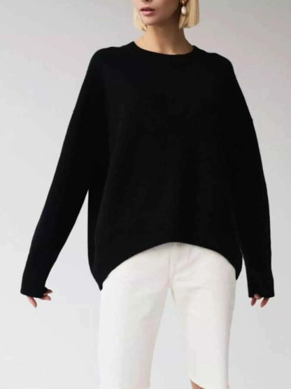 Ribbed Hem Round Neck Sweater