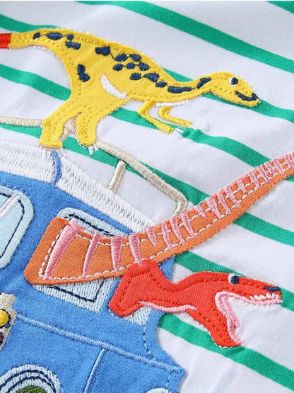 Children's Dinosaur Adventure Striped Long Sleeve T-Shirt