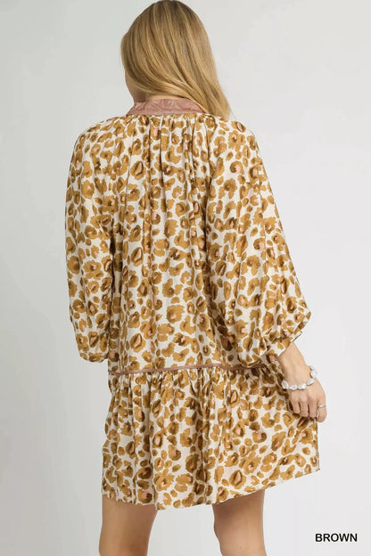 Umgee Leopard Print Tiered Mini Dress - SHOPHUES
