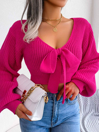 Tie-Front Cropped Sweater