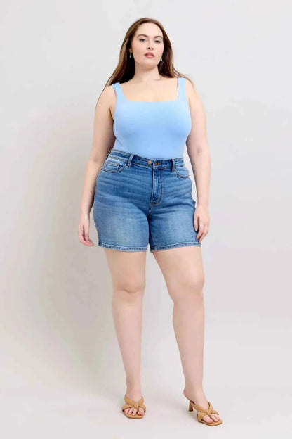 Judy Blue Full Size 2 Button Denim Shorts with Pockets Plus Size