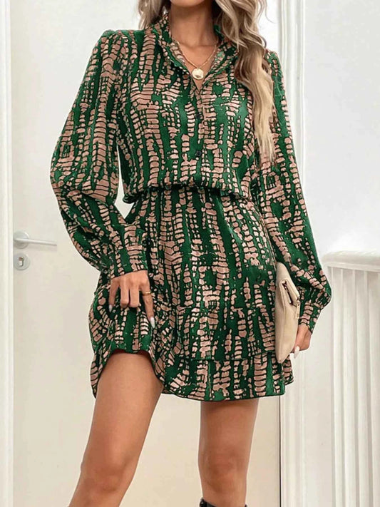 Printed Long Sleeve Mini Dress