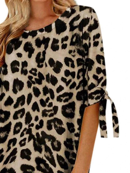 Leopard Round Neck Half Sleeve Dress