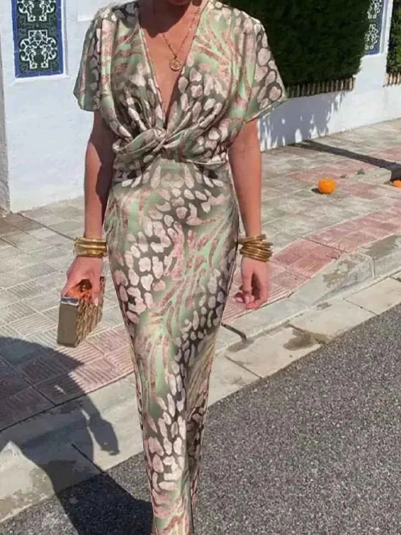 Full Size Twist-Front Animal Print Maxi Dress Plus Size