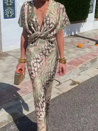 Full Size Twist-Front Animal Print Maxi Dress Plus Size