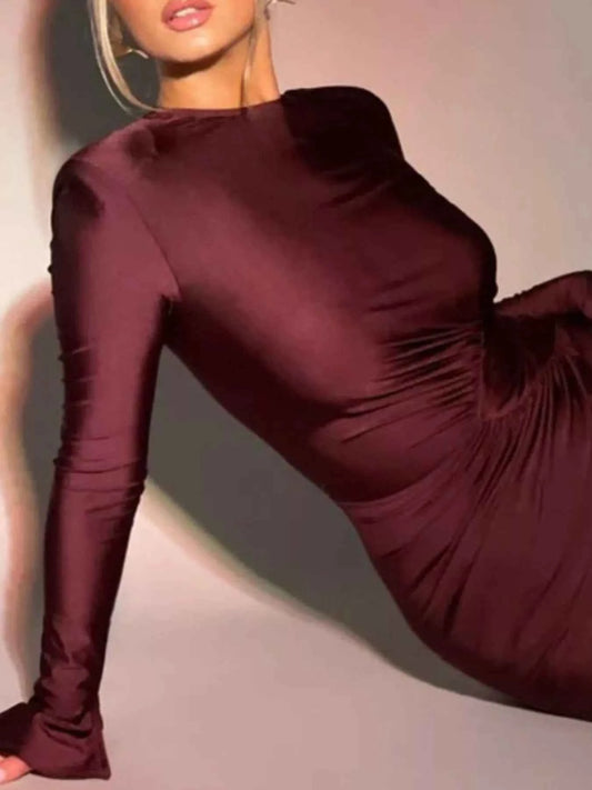 Ruched Long Sleeve Bodycon Maxi Dress