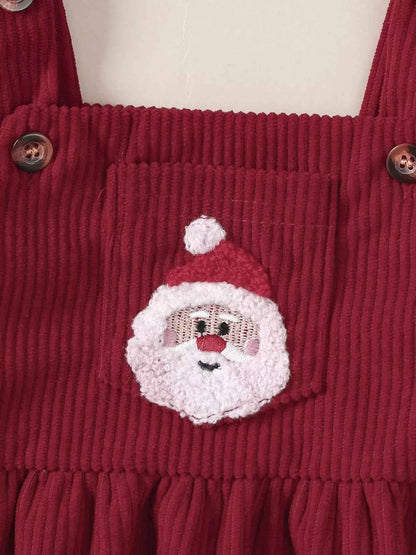 Children's Christmas Bodysuit and Overall Dress Set with Headband