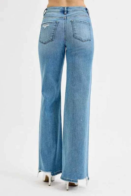 RISEN Full Size Distressed Wide Leg Jeans Plus Size