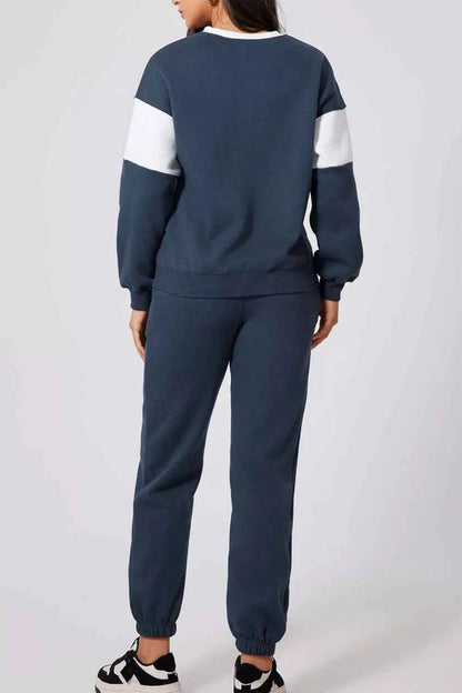 Drop Shoulder Loose Sweatshirt and Joggers Active Set