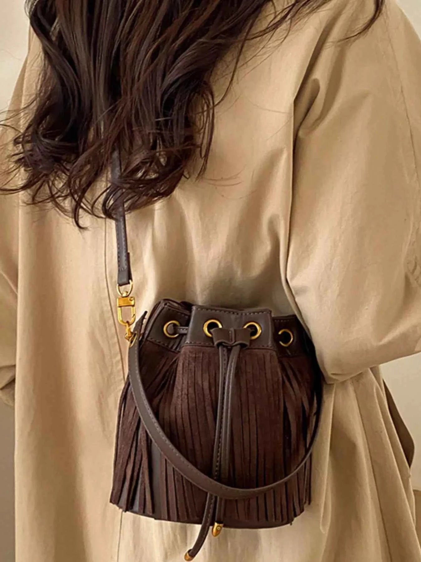 Fringe Bucket Crossbody Bag
