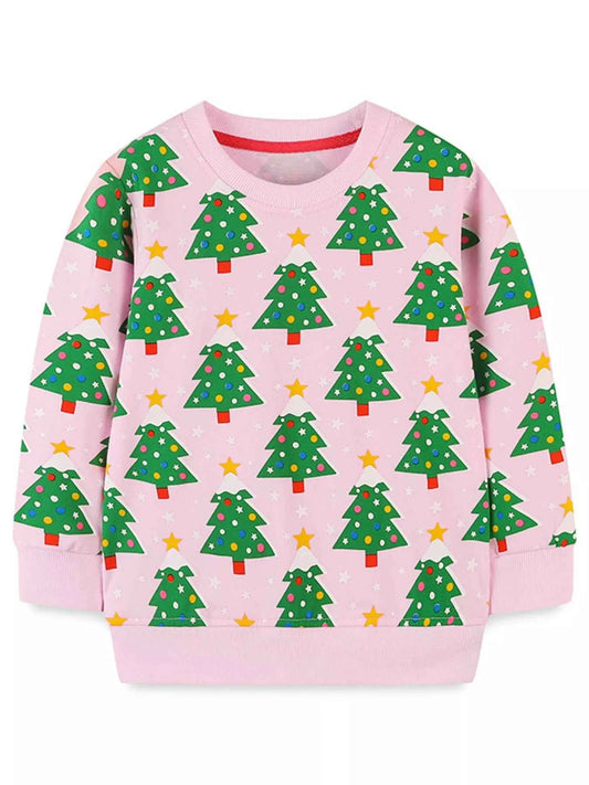 Children's Christmas Tree Print Crewneck Sweatshirt