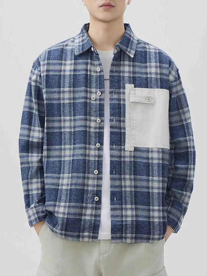 Men's Plus Size Plaid Button Down Shirt with Contrast Pocket