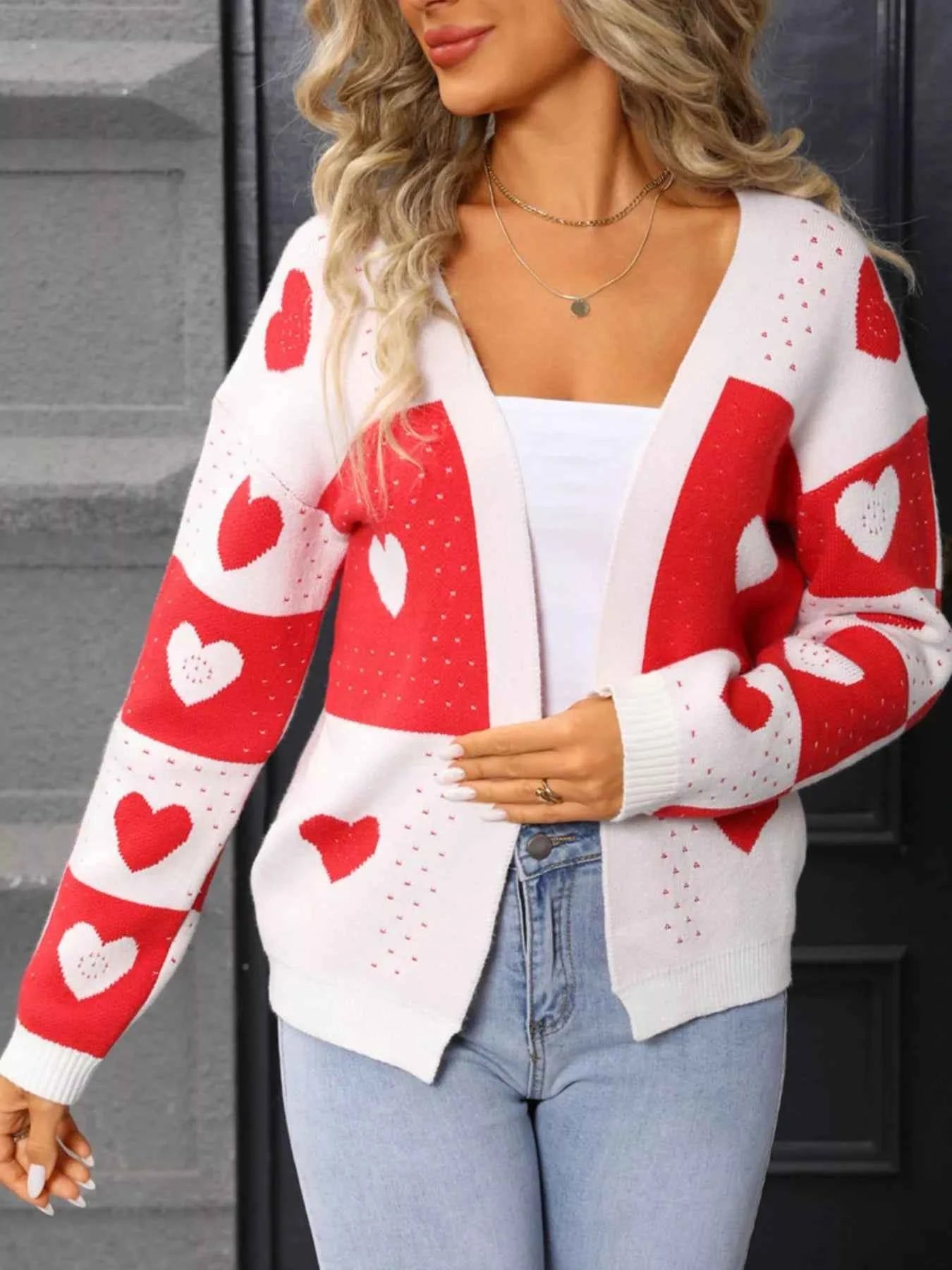 Valentine's Day Heart Pattern Knit Cardigan