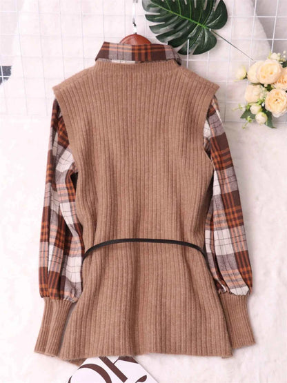 Plaid Long Sleeve Sweater Dress