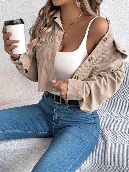 Corduroy Button-Up Dropped Shoulder Jacket