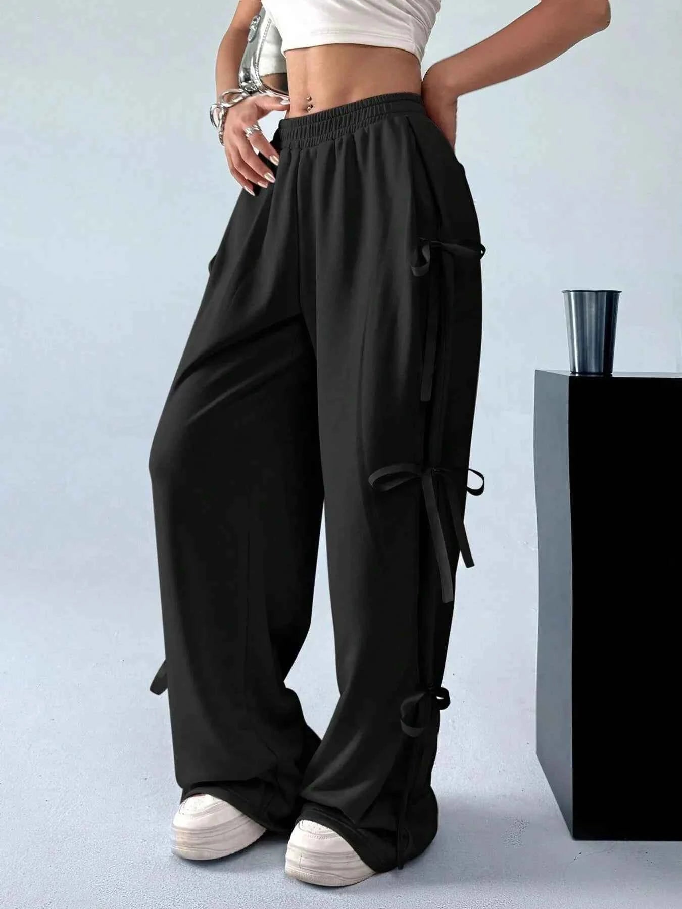 Cargo Wide Leg Pants with Side Tie Details