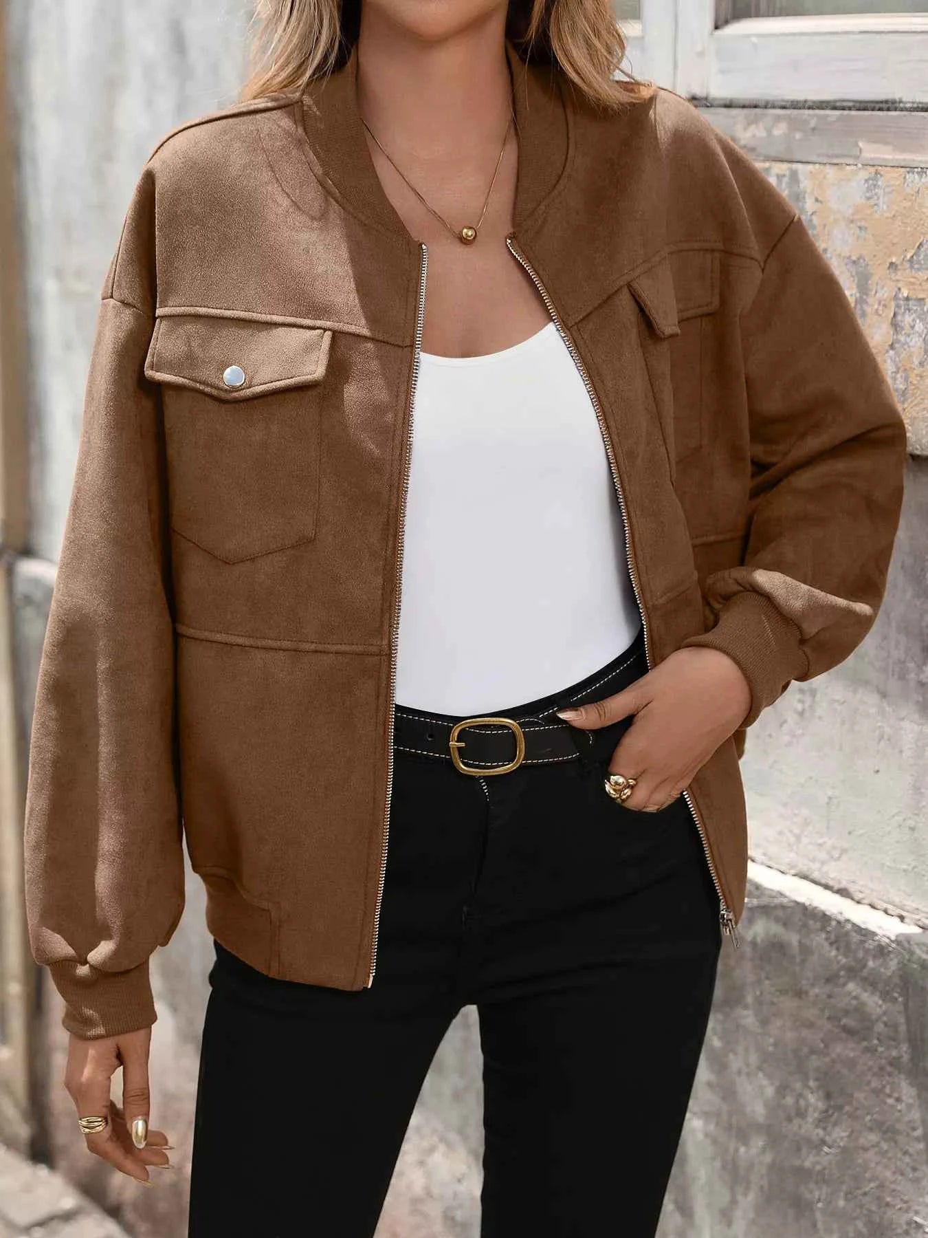 Zip Up Dropped Shoulder Jacket