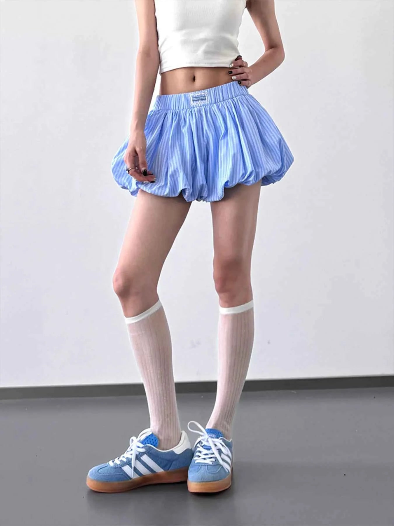 Striped Bubble Hem Casual Shorts