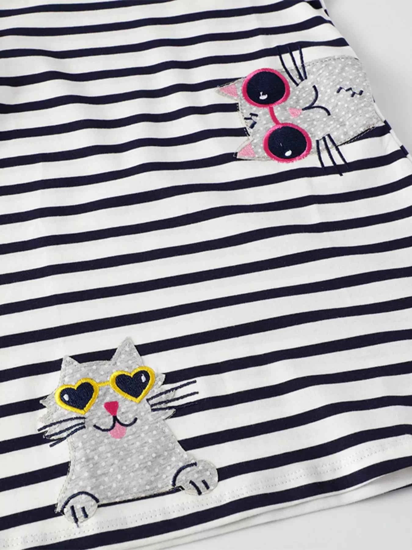 Children's Striped Cat Short Sleeve Dress