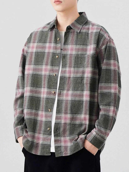 Men's Plus Size Plaid Button Up Long Sleeve Shirt