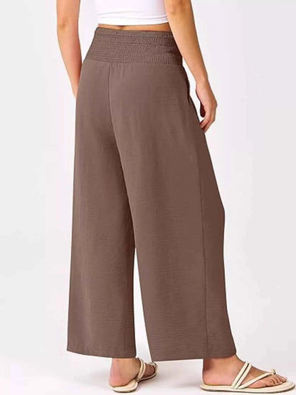 Wide Leg Smocked High Waist Pants