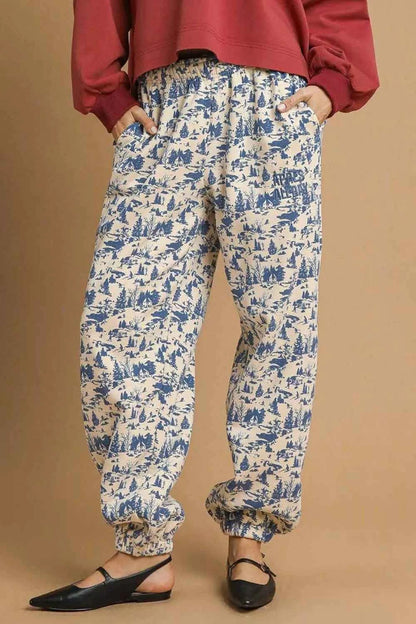 Umgee Scenic Print Casual Sweatpants