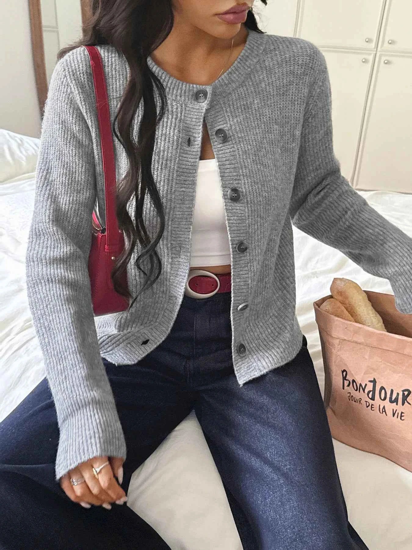 Button-Up Ribbed Knit Cardigan