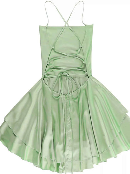 Backless Layered Ruffled Cami Dress