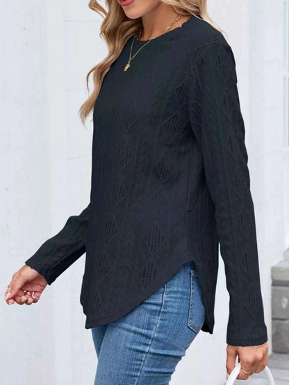 Openwork Textured Long Sleeve Top