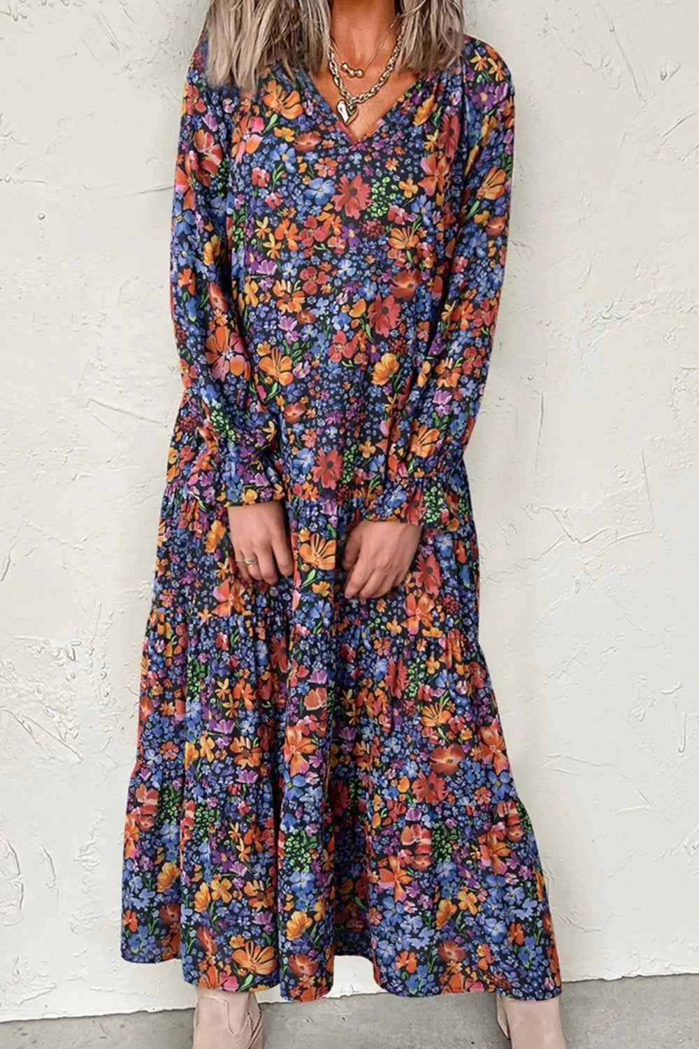 Floral Print Flounce Sleeve Dress