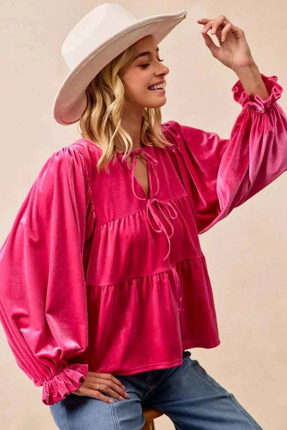 BiBi Christmas Theme Velvet Bow Tied Blouse