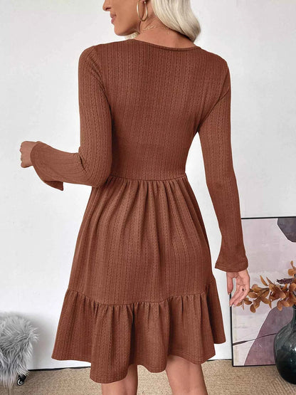 Ruffled Hem Long Sleeve Knit Dress
