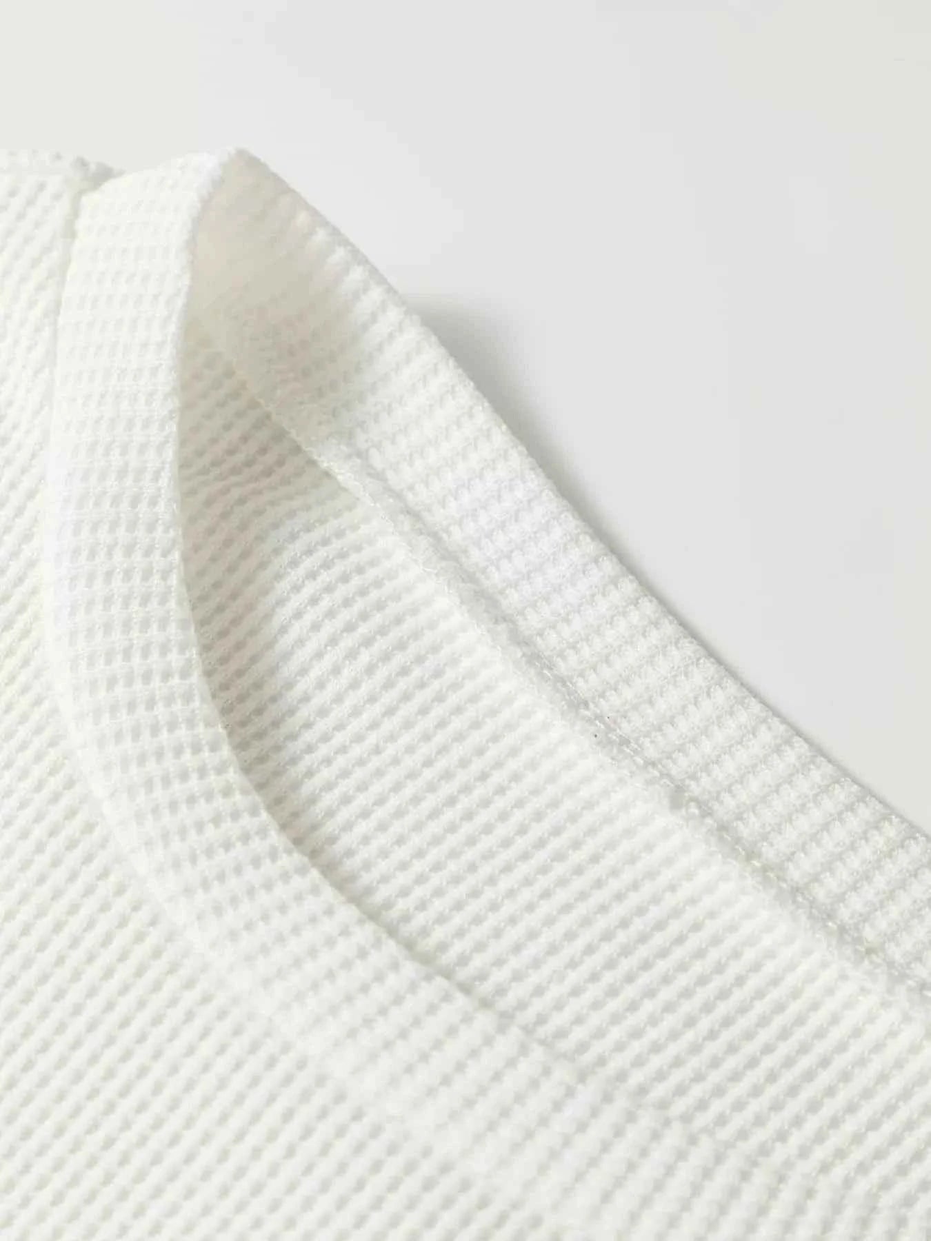 Rounded Neck Waffle Long Sleeve Top