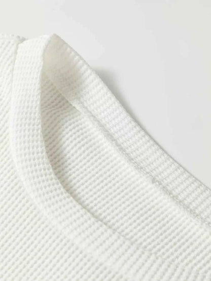 Rounded Neck Waffle Long Sleeve Top