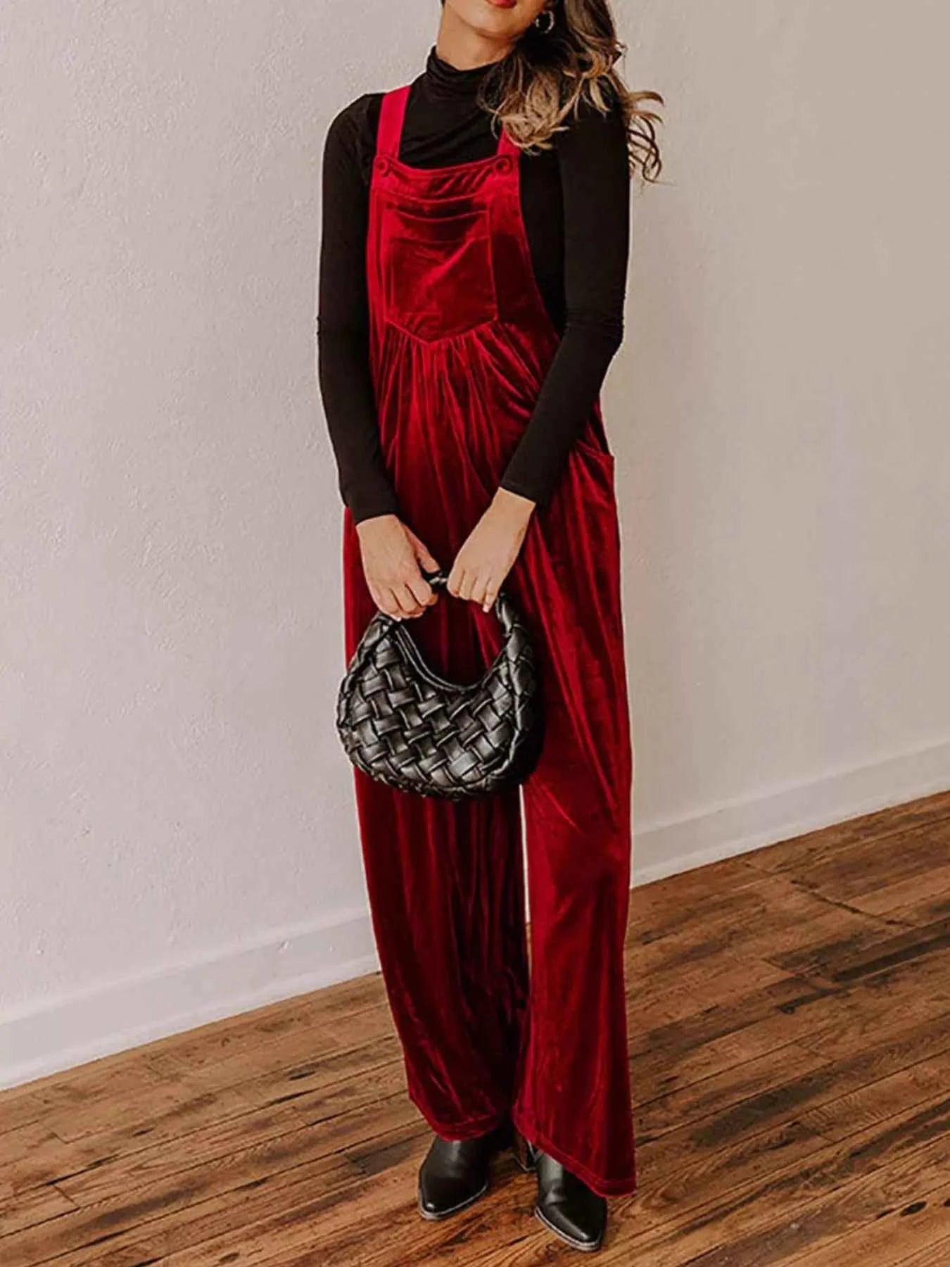Velvet Wide Leg Overalls
