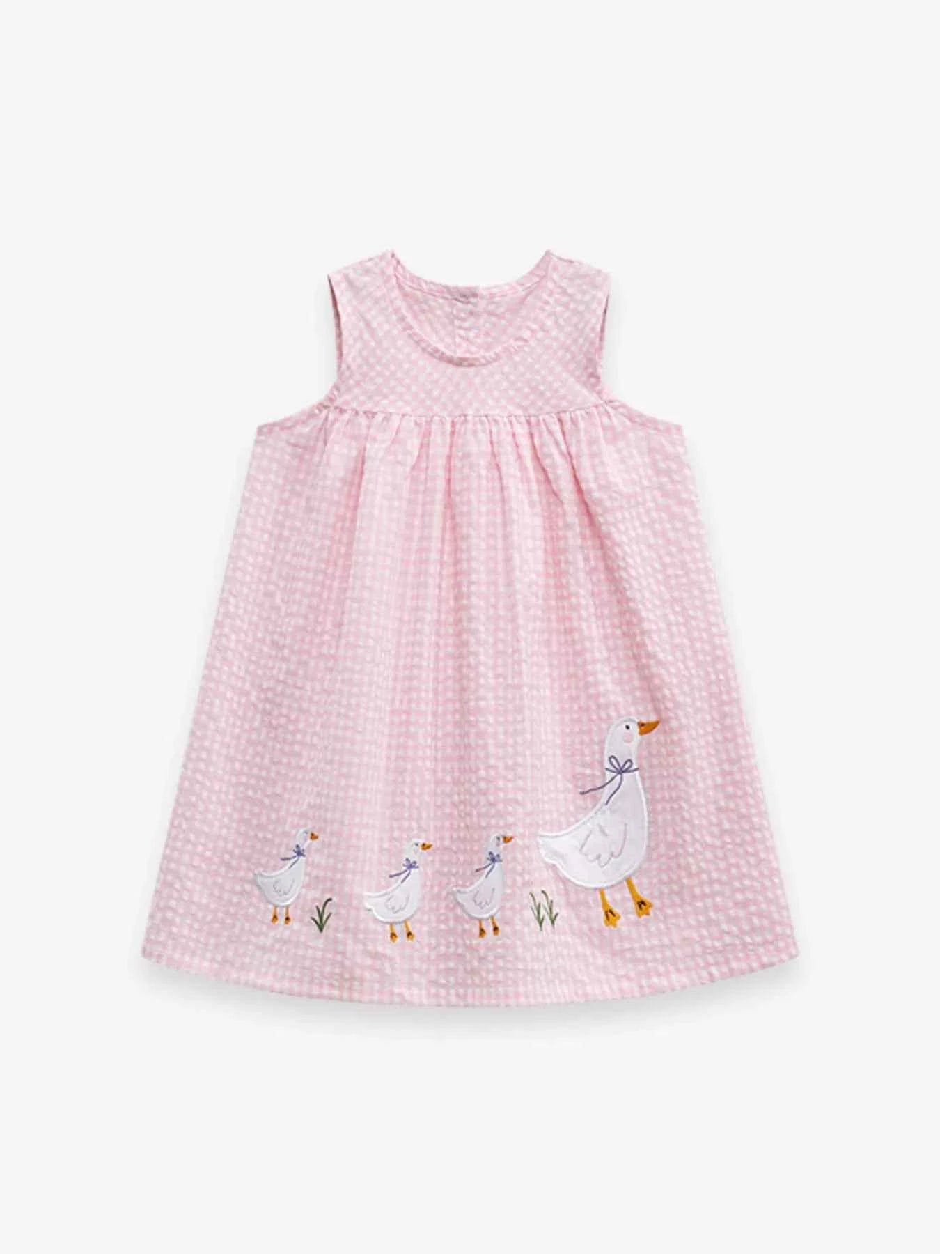 Children's Gingham Goose Embroidered Sleeveless Dress