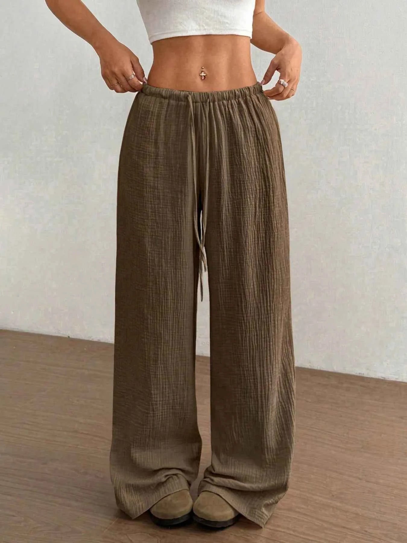 Drawstring Wide-Leg Casual Pants