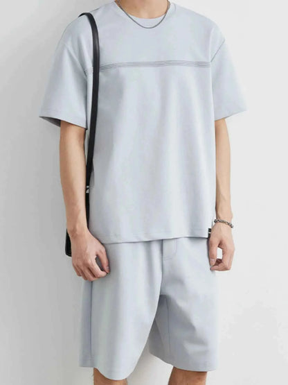 Men's Plus Size Round Neck Short Sleeve Top and Shorts Set