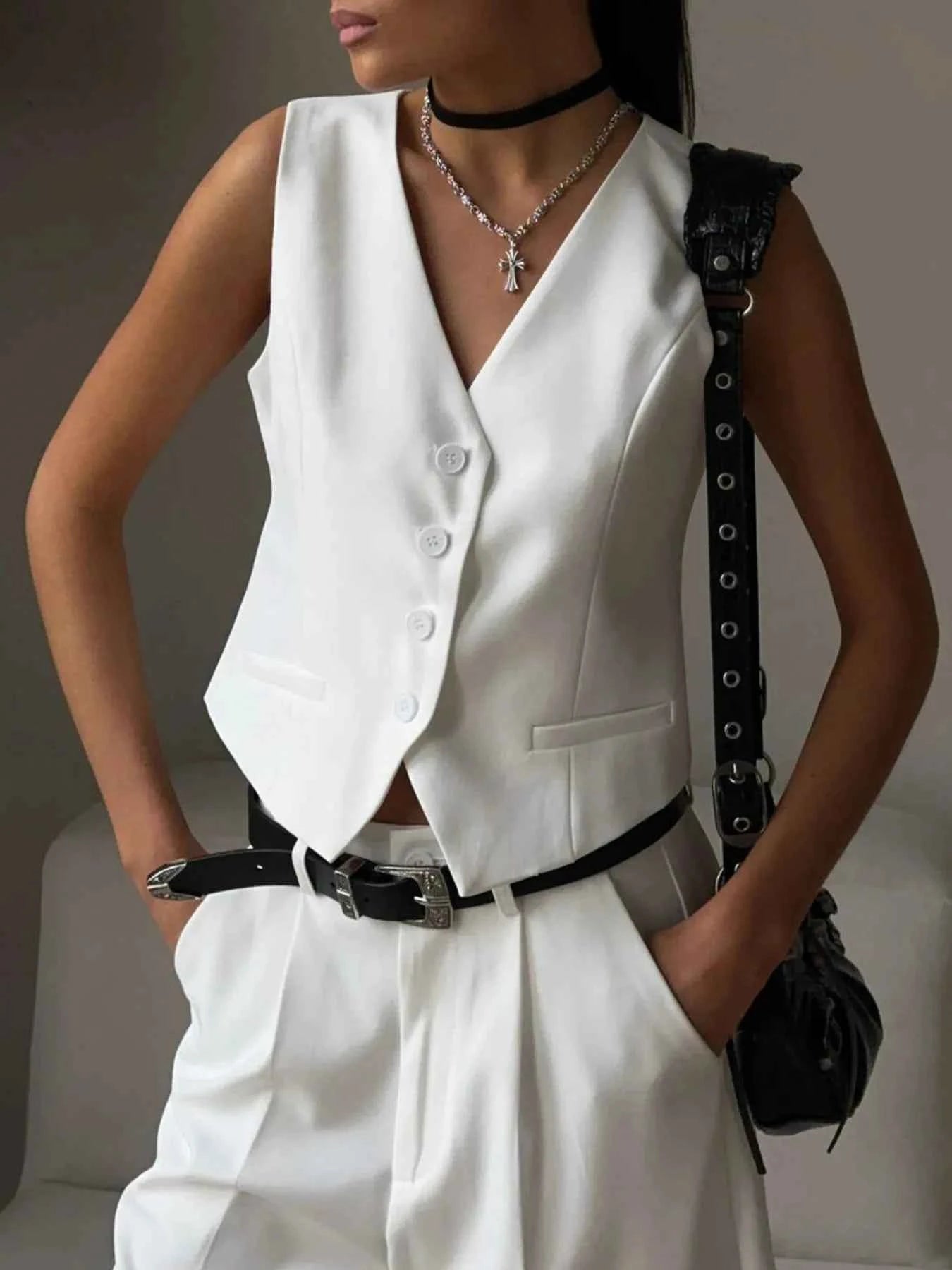 V-Neck Vest and Pants Two-Piece Blazer Set