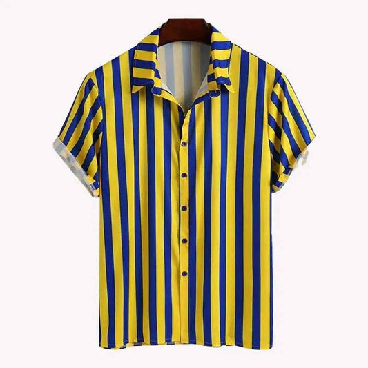 Men's Full Size Striped Button Up Shirt and Shorts Set Plus Size