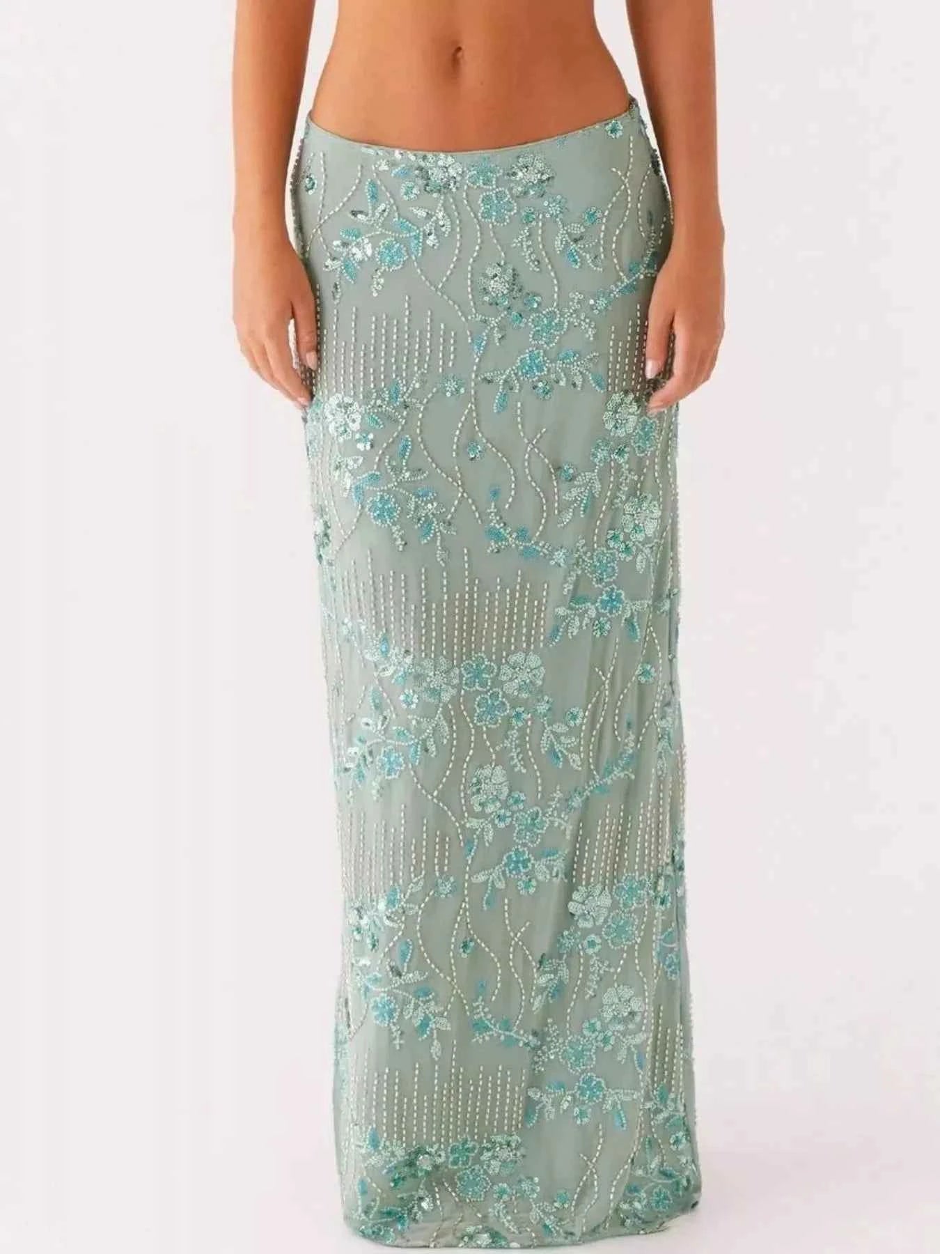 Embroidered Sequin Maxi Skirt