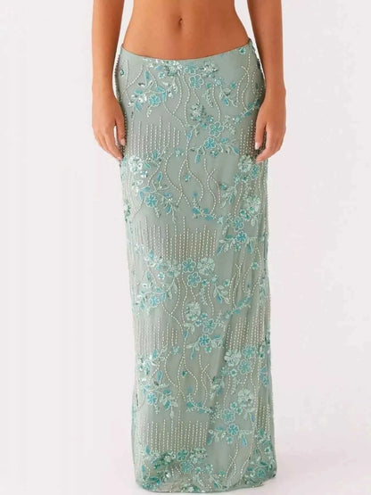 Embroidered Sequin Maxi Skirt