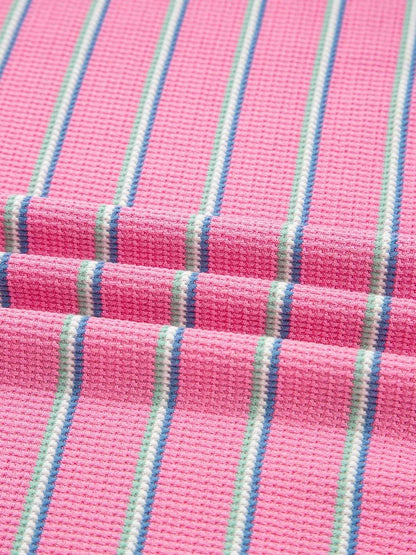 Stripe Textured Knit Round Neck Puff Sleeve Top